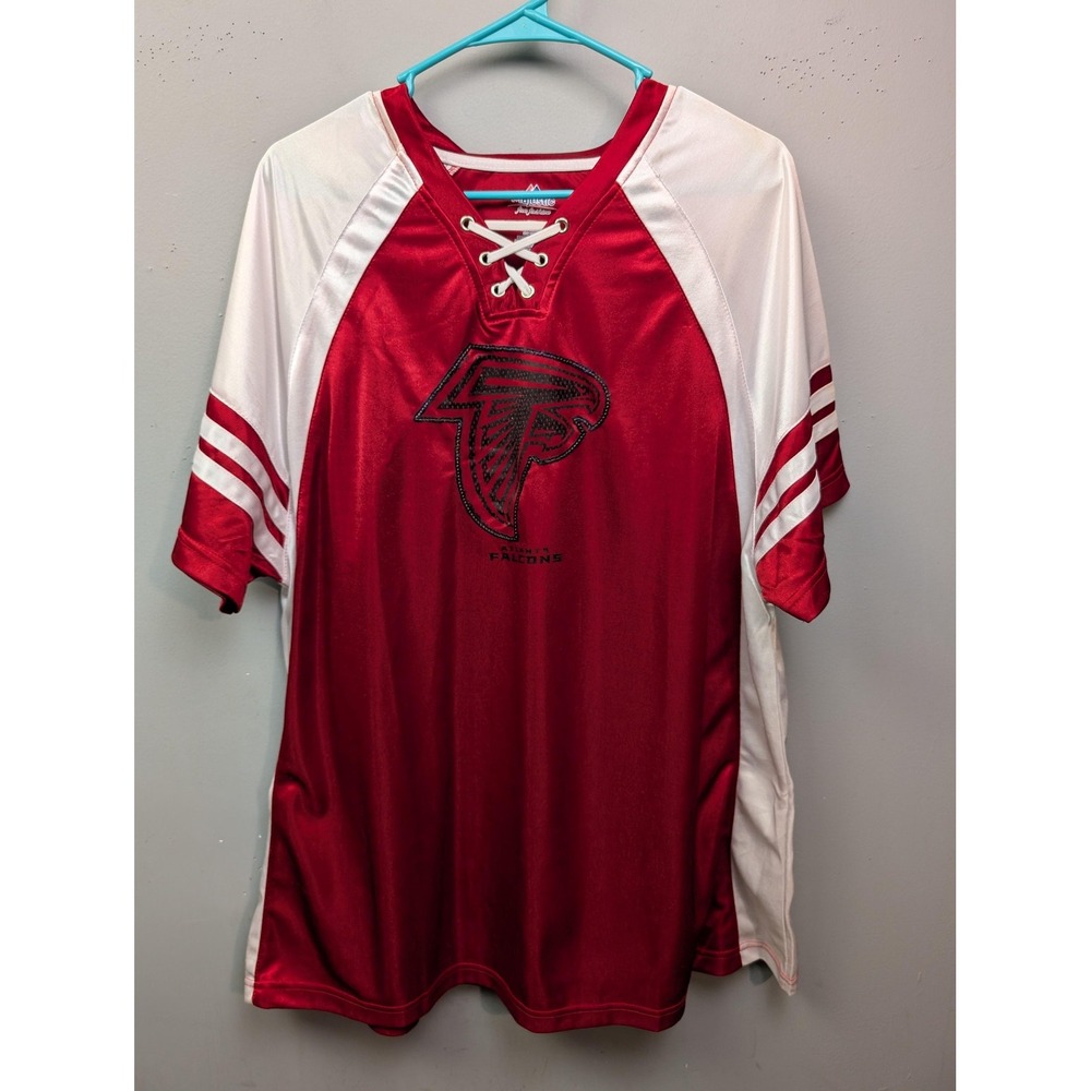 Atlanta Falcons Shirt Womens 2XL Red White NFL Football Majestic Lace Up‎ Jersey